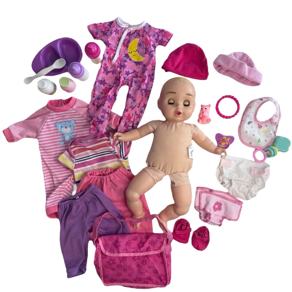 23-piece baby doll play set 13” cloth body doll clothes accessories diaper bag